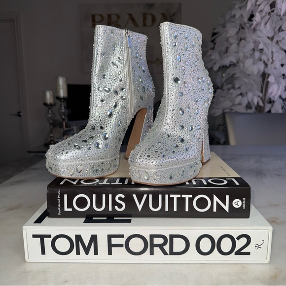 New Jessica Simpson JS Dolly Silver Shimmer Sand Rhinestone Boot Womens 10 - Picture 8 of 13